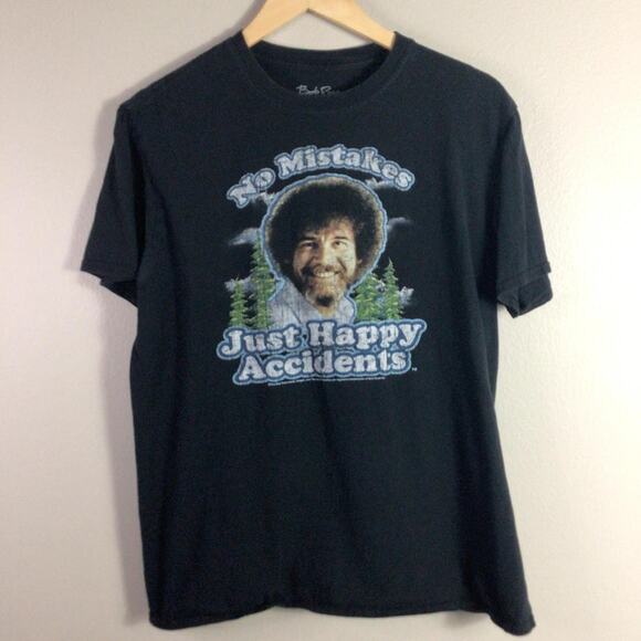 Bob Ross Painting No mistakes Happy Accidents T Shirt Large - Picture 1 of 4